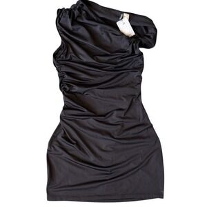 H&M Divided Womens Black One Shoulder Ruched Bodycon Mini Dress Size M